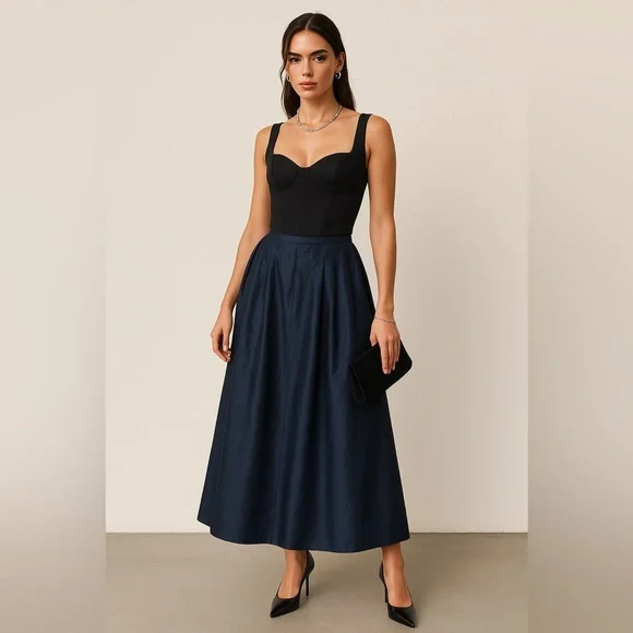 Vintage Jones New York Navy A-Line Full Skirt - Picture 2 of 7